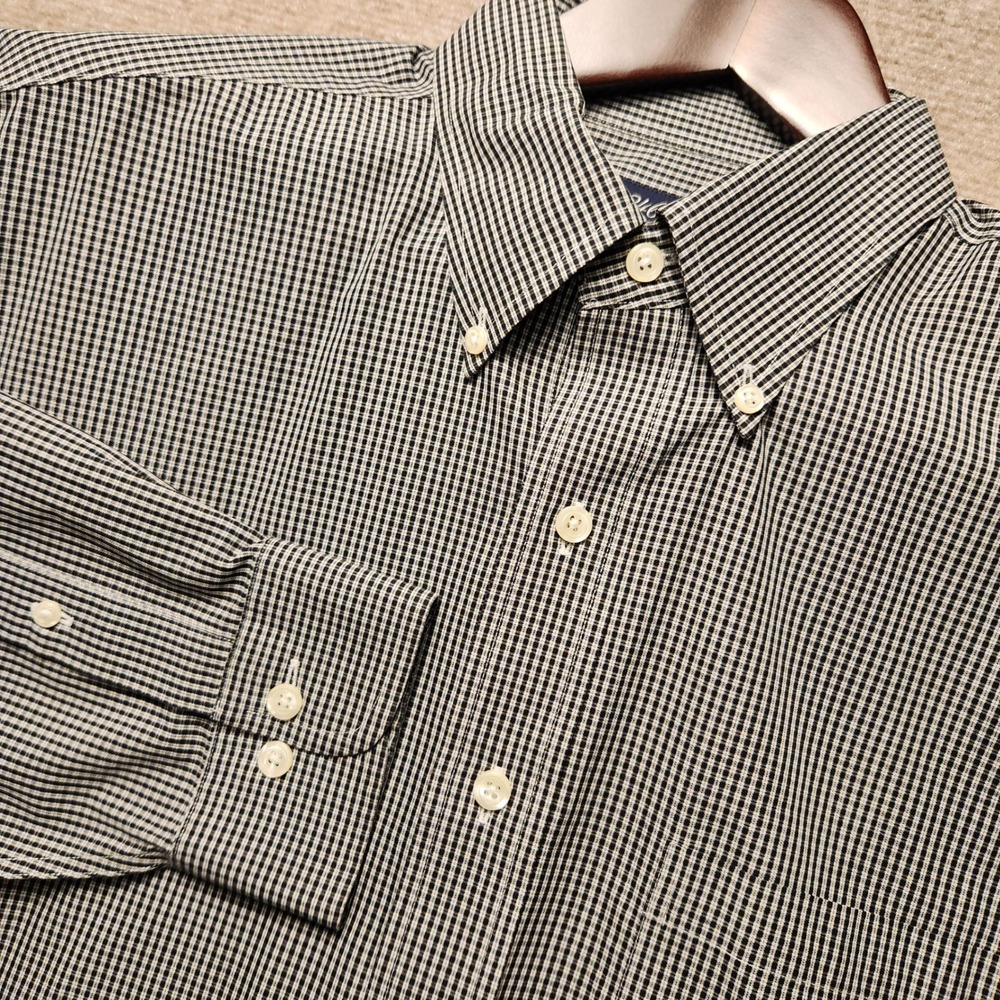 Brooks Brothers 346 Shirt Mens L Black White Check Non-Iron Cotton Button Down